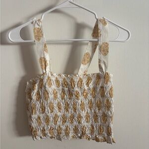 J. Crew White and Gold Floral Crop Top